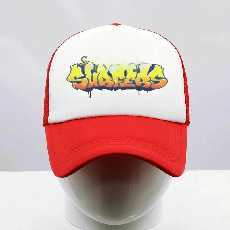Subway Surfers Logo Czapka typu Trucker unisex Gry wideo Kapelusze Kapelusze przeciwsłoneczne Kapelusze golfowe Regulowana siateczka poliestrowa Czapka z daszkiem Lato — 2