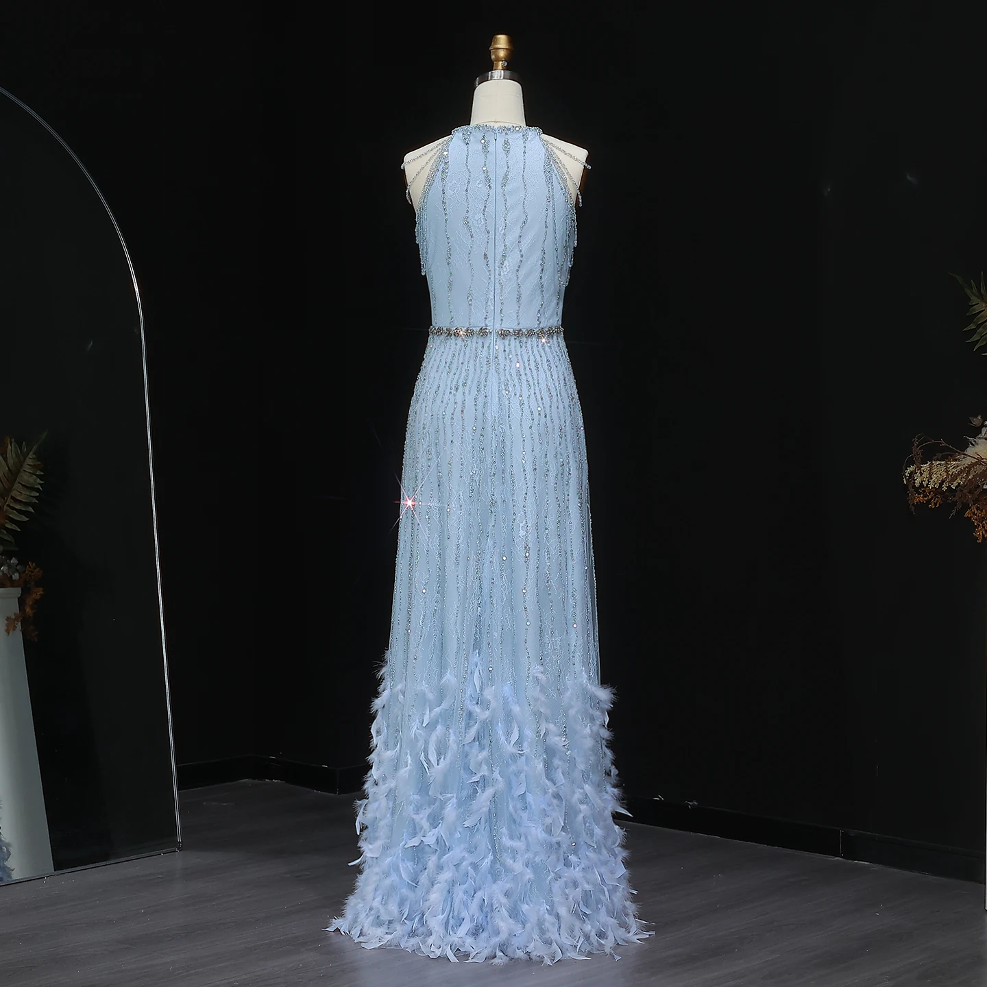 Sharon Said vestido de noche de encaje con cuentas árabes crema de plumas de lujo para mujer vestidos de fiesta nupcial de boda de Dubai SS595 personalizado