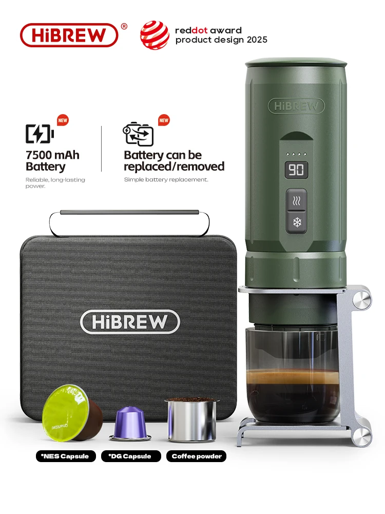 HiBREW Portable Espresso Coffee Machine for Car & Home Camping Coffee Maker Fit Nespresso Dolce Capsule Powder H4C