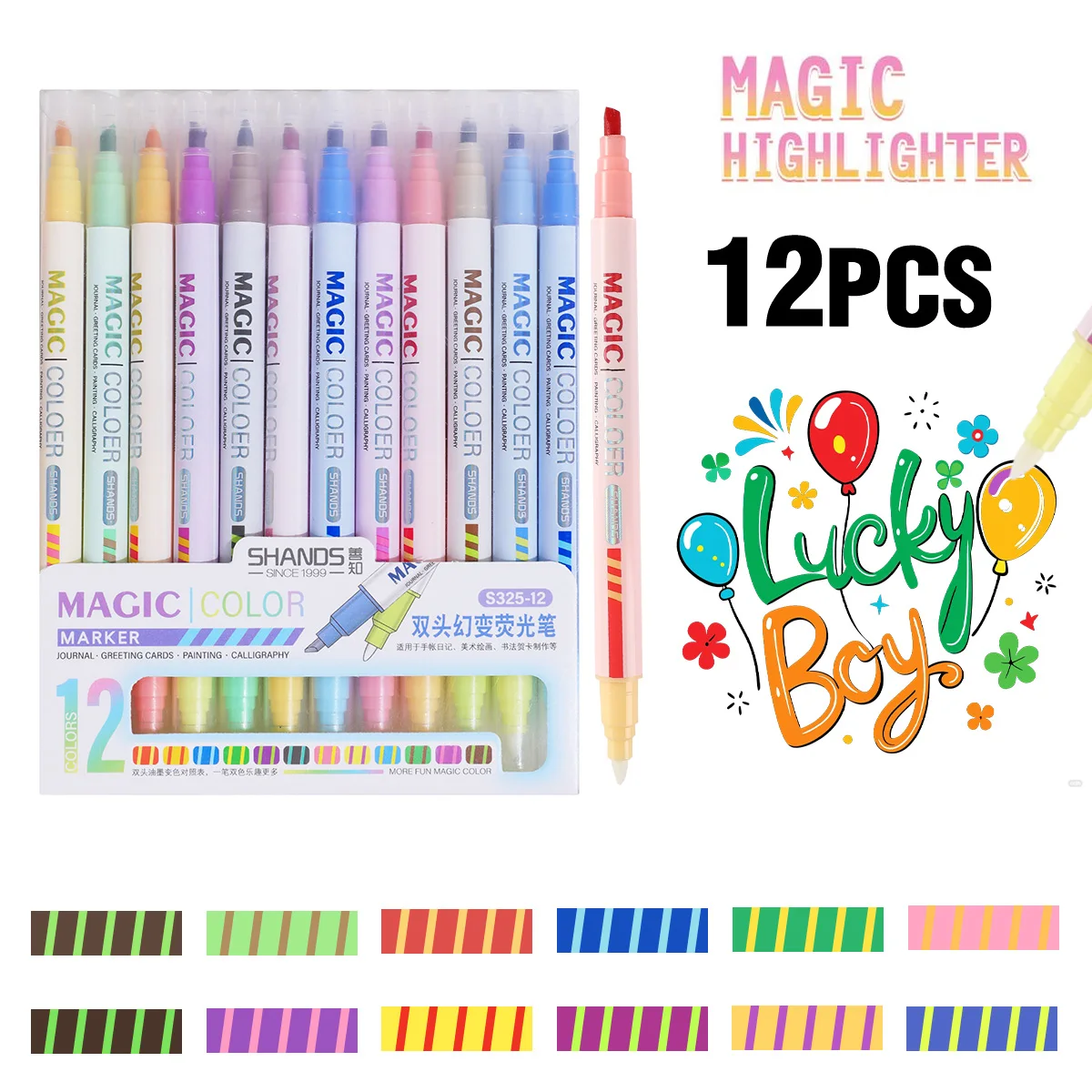 Dual Tip Highlighter Pens Set, Magic Color Changing Fluorescent Markers, Water Based Gradient Marking Pens for Journaling, Study