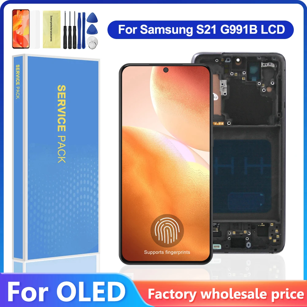 AMOLED With Frame For Samsung S21 SM-G991N G991B/DS LCD Display Touch Screen Digitizer Assembly For Samsung S21 LCD