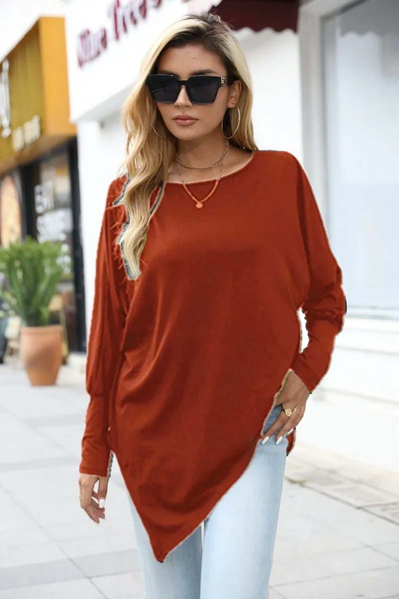 Ladies Long Sleeve Blouse Shirt Top Autumn Winter Loose Casual Female Women O-Neck Solid Sweater T-Shirt Pullover Top Plus Size