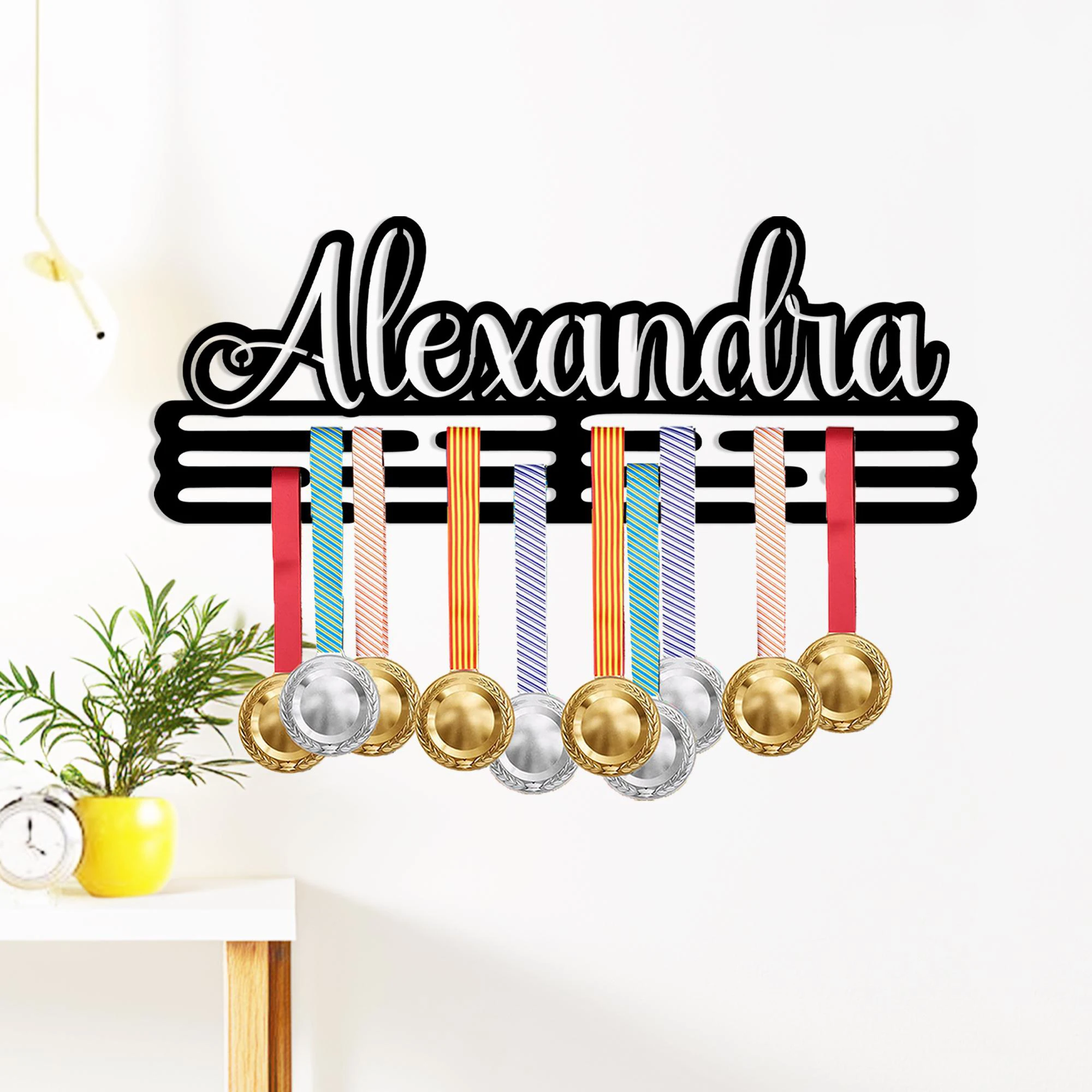 

Custom Medal Display Wall Hanger,Personalized Award Holder for Medals&Ribbon,Custom Text and Name Engraved,Gift for Athletes