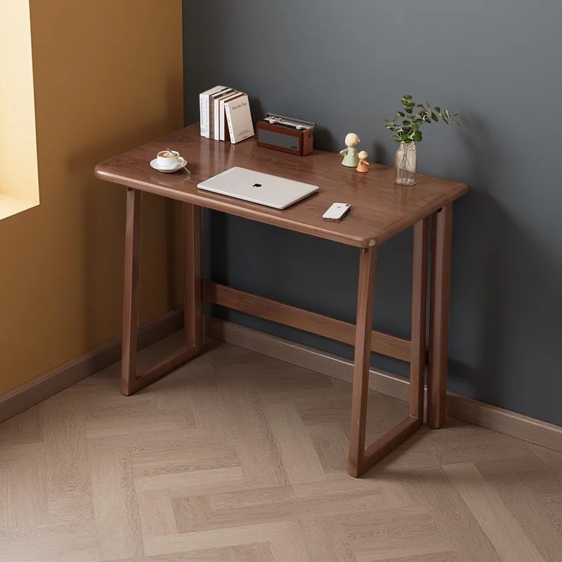 Solid Wood Folding Desk for Home Office – No Assembly Computer Table Study Writing Desk 15mm Thick Desktop Small Workstation