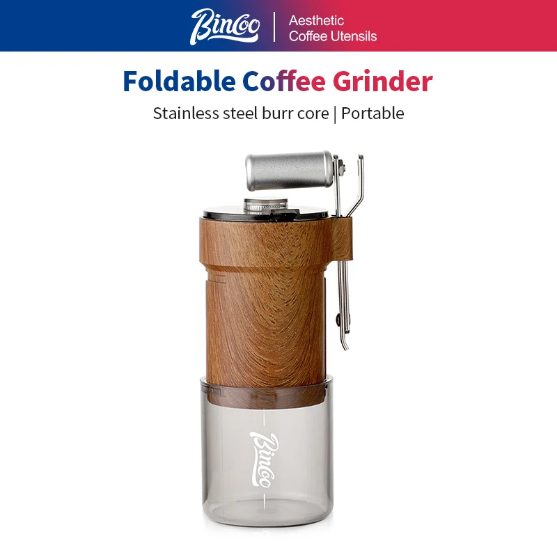 Bincoo Portable Outdoor Camping Coffee Grinder Foldable Manual Grinder Car Travel Coffee Grinder Wood Grain Color