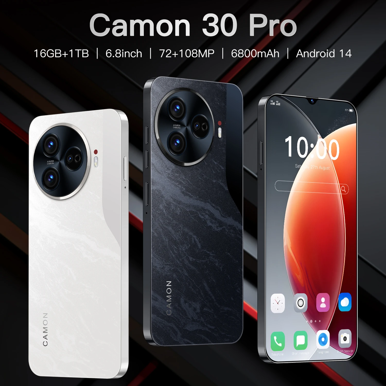 Новый смартфон Camon 30 Pro, 6,8-дюймовый полноэкранный сотовый телефон 4G/5G, 16 ТБ + 1 ТБ, 6800 мАч, мобильные телефоны, 108 МП, глобальная версия Celulares