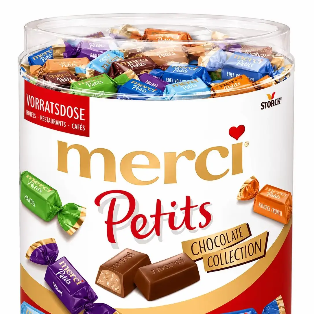 Merci Petits Pralinen Runddose 1000g – Schokoladenpralinen Mix, Großpackung