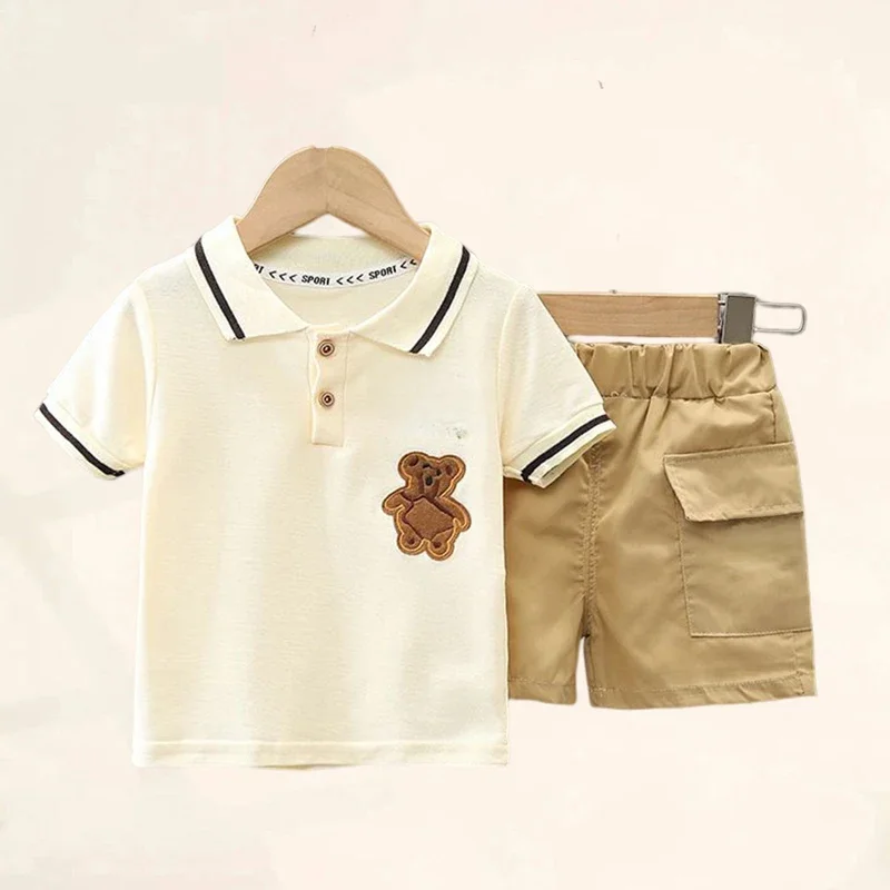 Zestaw ubranek dla chłopca T-shirt + spodenki Zestaw letnich ubrań dla chłopca Śliczny zestaw ubranek dla chłopca z kreskówek Niemowlę Maluch Tee Shirt Spodnie — zdjęcie 2