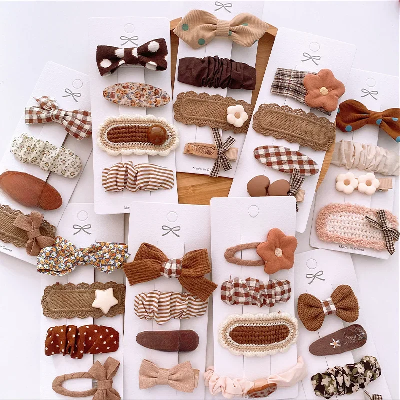 4szt Korea Fashion Dot Floral Print Basic Snap Baby Hair Drop Clips Wool Knit Hair Clamp Pins Hairpins Cotton BB Barrettes Girls — zdjęcie 2