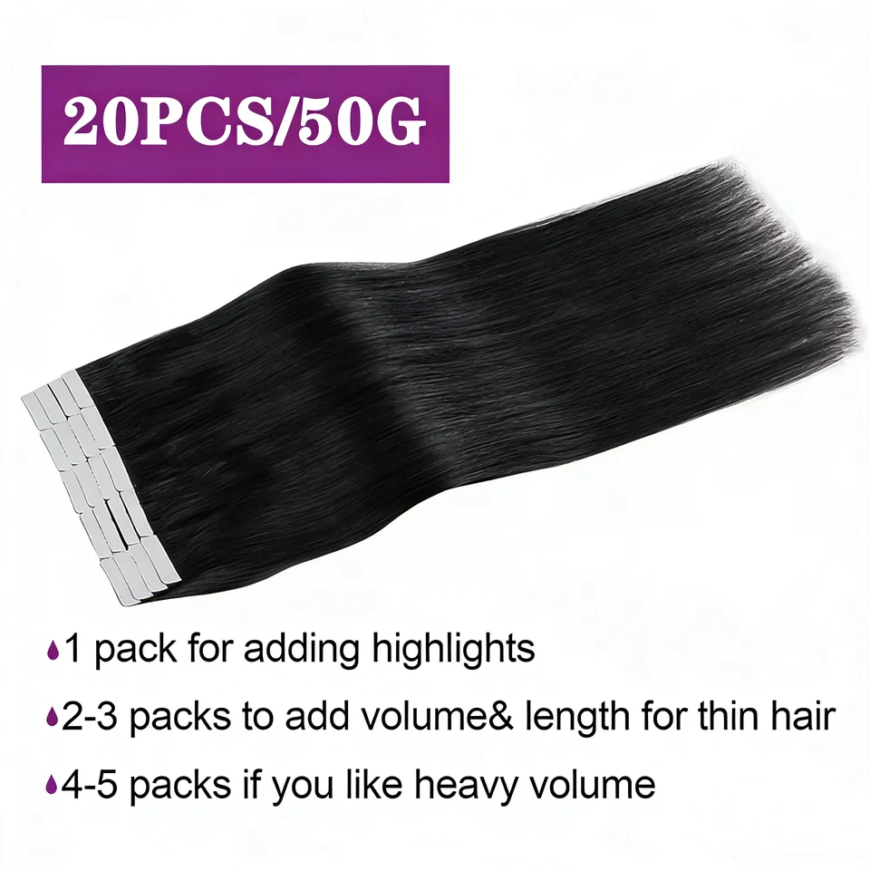Extensiones de cabello con cinta adhesiva en color natural, cabello humano virgen, liso sedoso, invisibles con cinta, color #4 para mujer, 50 g, 20 piezas 4