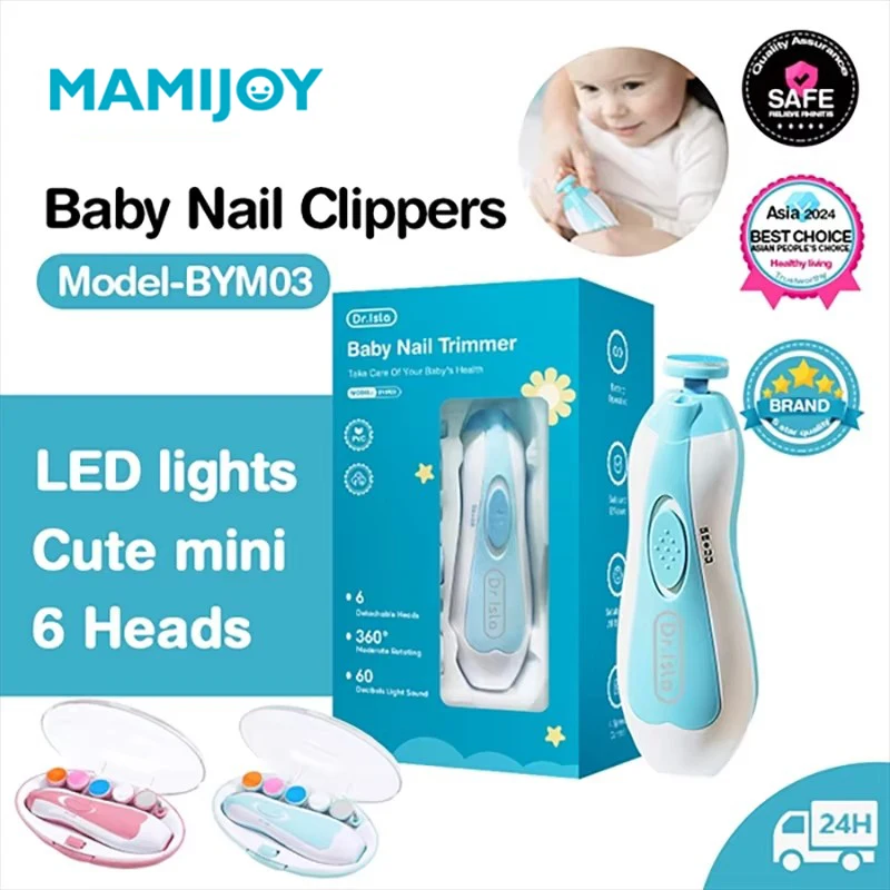 MAMIJOY Elektryczny obcinacz do paznokci dla niemowląt z podświetleniem LED, zestaw do pielęgnacji paznokci dla dzieci, 4-stopniowa regulacja prędkości z niskim poziomem hałasu