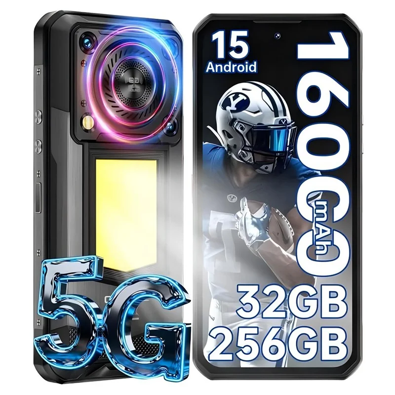 OUKITEL WP56 Robustes Smartphone 5G Entsperrt, 32B+256GB/512GB Android 15 Robustes Telefon, 16000mAh mit Campinglampe, 6,8" FHD+ 120Hz, 45W Schnellladung, 108MP Kamera, 128dB Lautsprecher, NFC