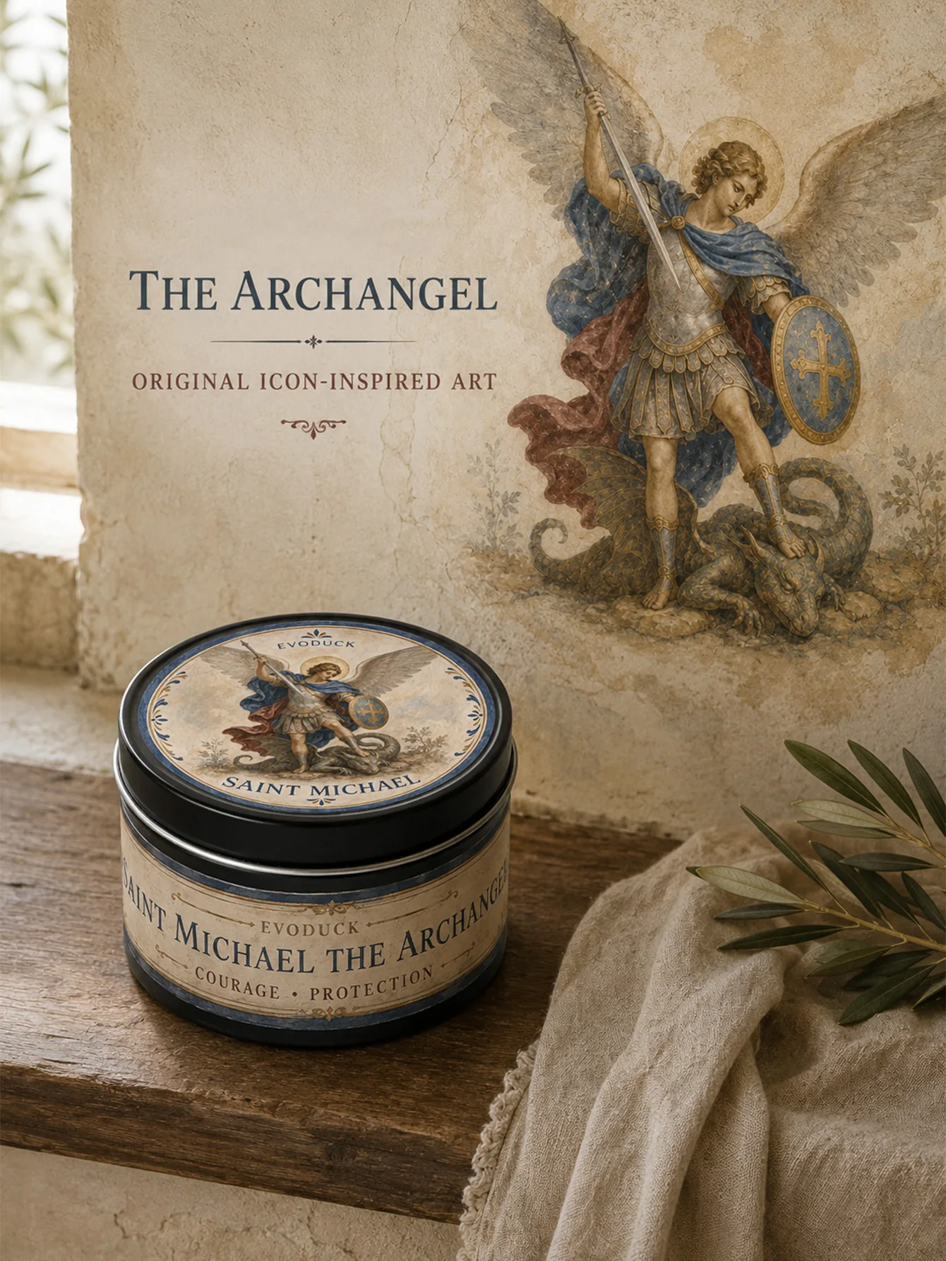 ichael The Archangel Scented Tin Candle, Catholic Warrior Saint Prayer Candle With Lid For Courage Devotion Home Altar Office Desk Night Shift And Deployment, Masculine Religious Gift For Dad Husband Son Firefighter Police Military Veteran