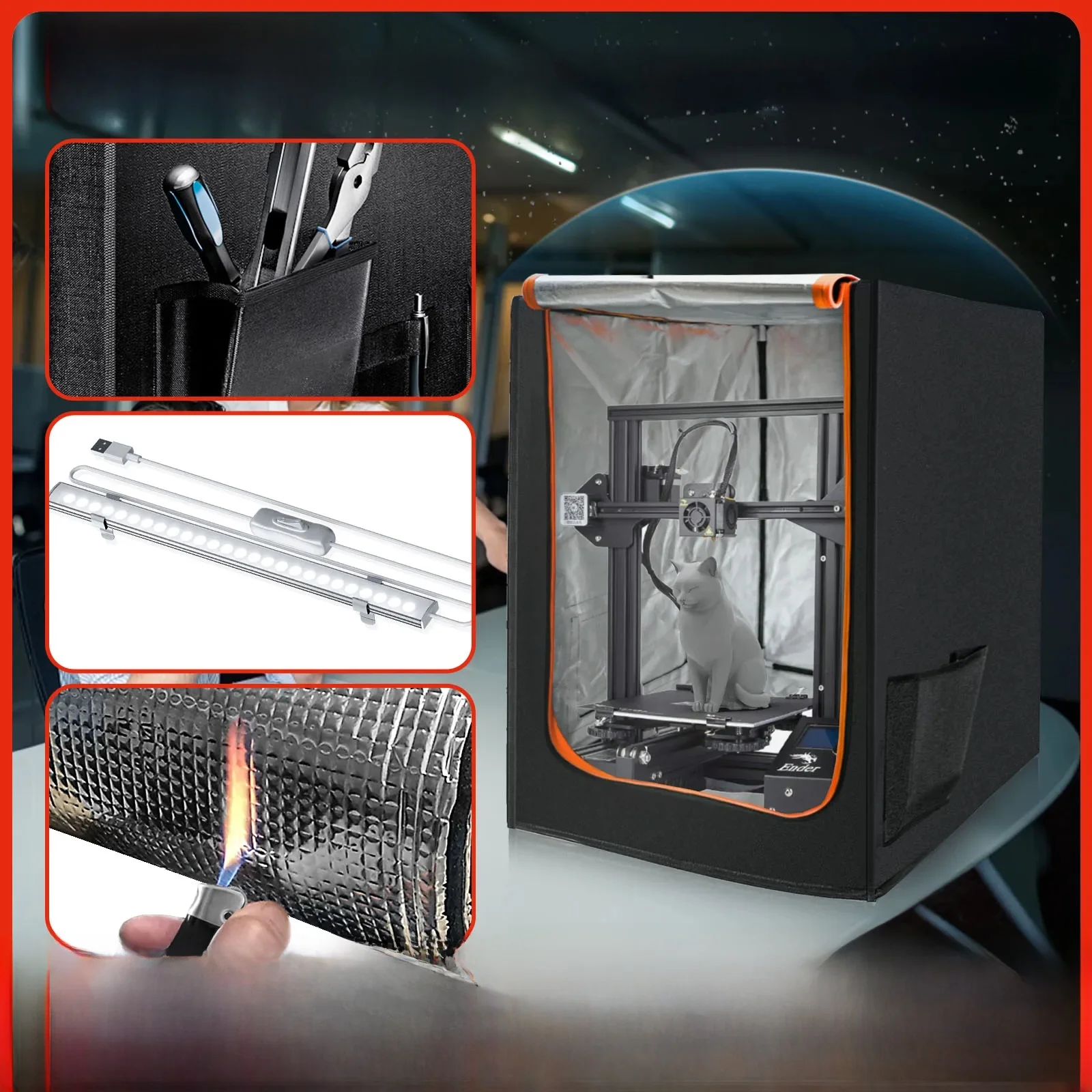 Obudowa drukarki 3D CREALITY Yoopai z oświetleniem LED Ognioodporna Pyłoszczelna Stała temperatura 35,4 × 27,5 × 29,5 "duży rozmiar Ender — zdjęcie 2