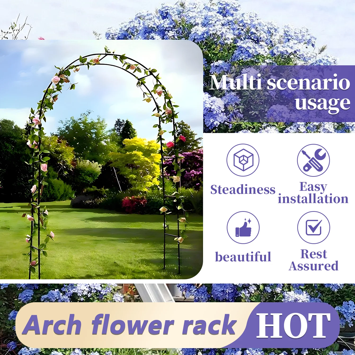 

Garden Arch, Outdoor Flower Garden Arch Trellis, Sturdy Steel Arbor for Climbing Plants, Wedding Decoration, 94.5H x 55.1W