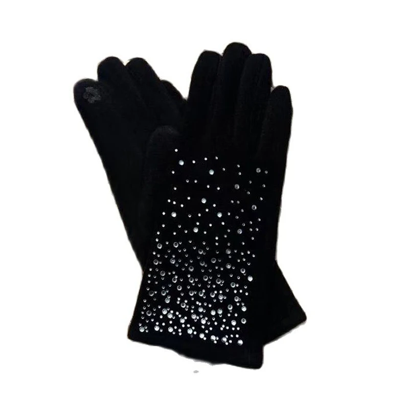 Winter Gloves Women Touch Screen Warm Gloves Sparkly Crystal Rhinestone Outdoor Cycling Sports Fleece Lining Female Gloves