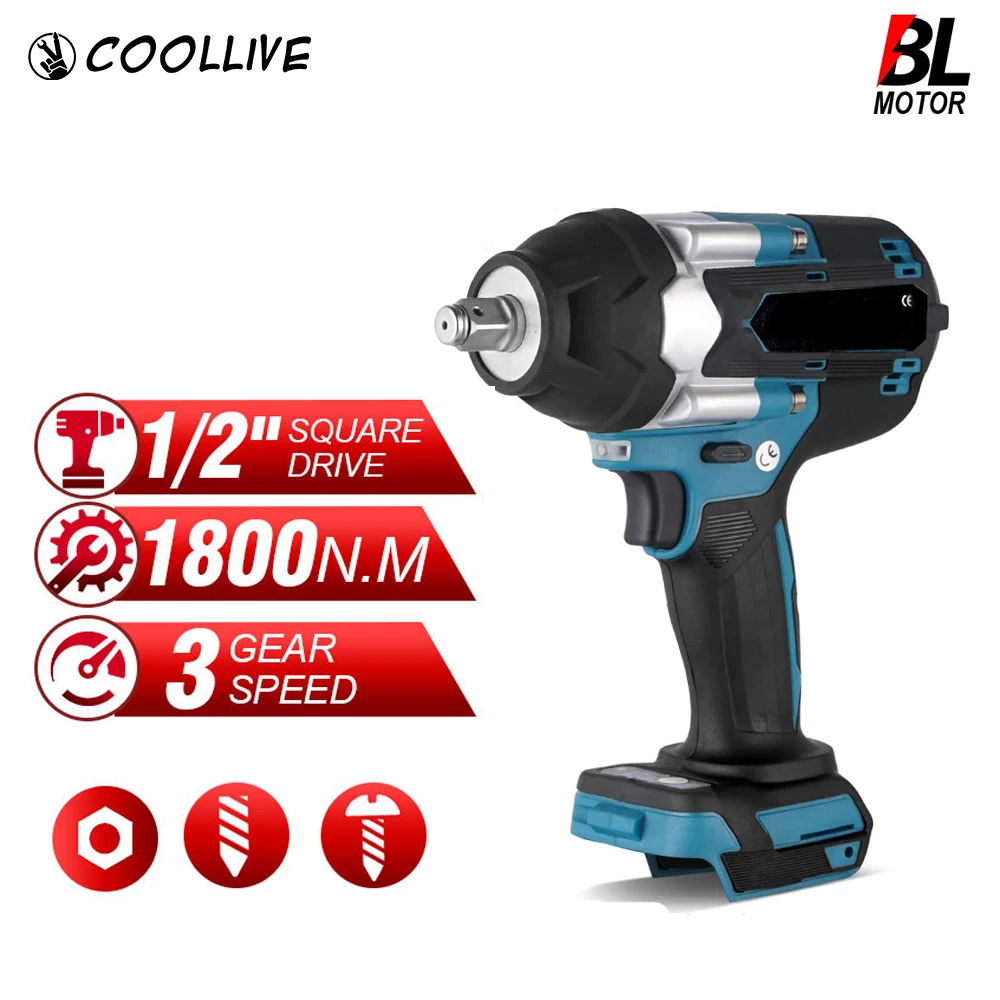 1800N.M Torque Brushless Electric Impact Wrench For Trucks 1/2 inch Cordless Wrench Driver Tool For Makita 18V Battery