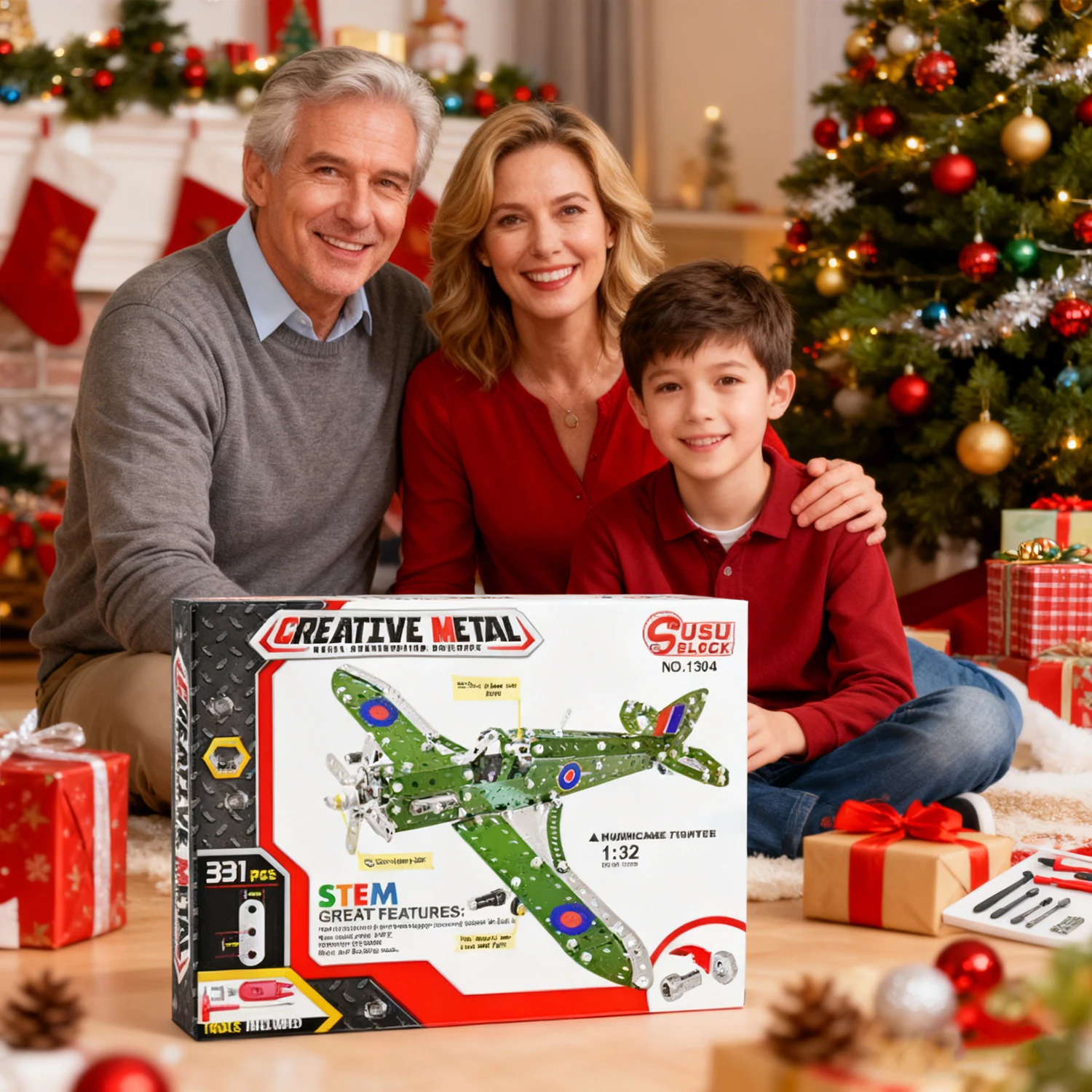 Zabawka - samolot wojskowy: metalowy model samolotu do składania - zestaw do montażu 3D ze stopu, zawiera śruby i nakrętki, edukacyjne klocki dla dzieci i nastolatków, prezent na przyjęcie bożonarodzeniowe