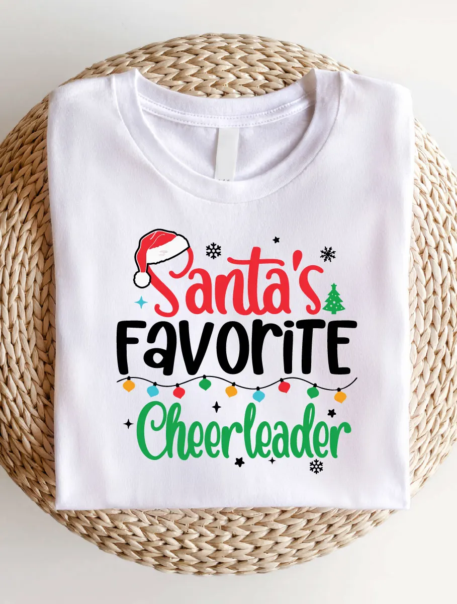 Santa's Favorite Cheerleader Shirt, Cheer Xmas Matching T-Shirt, Cheer Team Christmas Short Sleeve Tee, Cheer Mom Gift Idea