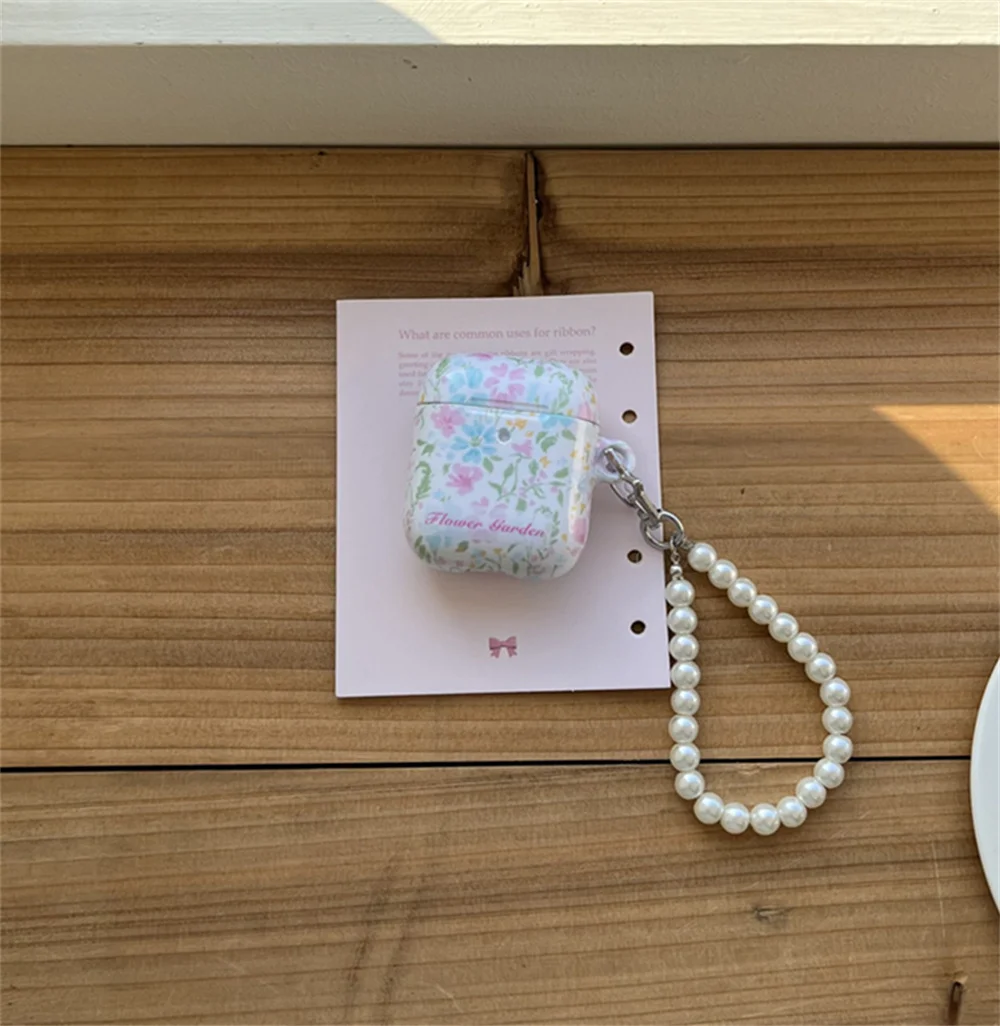 Beautiful Country Flower headphone cover for Airpods 4 3 2 Airpods Pro 2 Cute Pearl Chain Wireless Bluetooth earphone cover