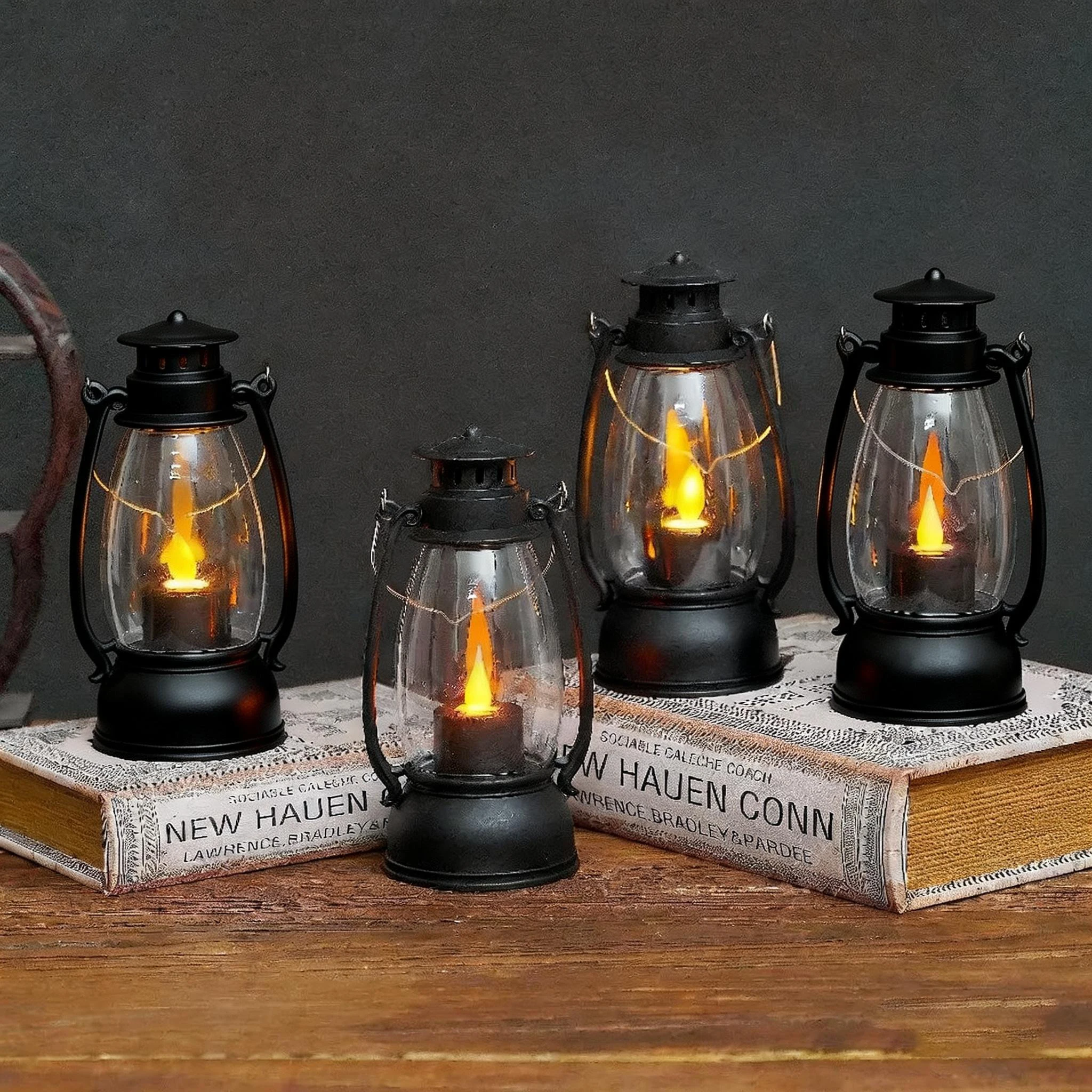 

6LED retro lanterns, battery powered desk lamp, plastic outdoor lantern, used for courtyard decoration, no fire, requires 3 AAA