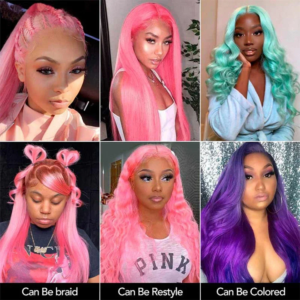 Wig renda frontal pink wig berwarna rambut manusia gelombang tubuh murah dijual pilihan cuci gudang 30 38 inci panjang untuk wanita