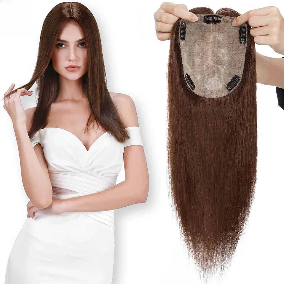 TESS 15x15cm Echthaar Topper Für Frauen Haar Clips Natürliche Haar Frauen Topper Seide Basis Clip In haar Verlängerung Haar Prothese