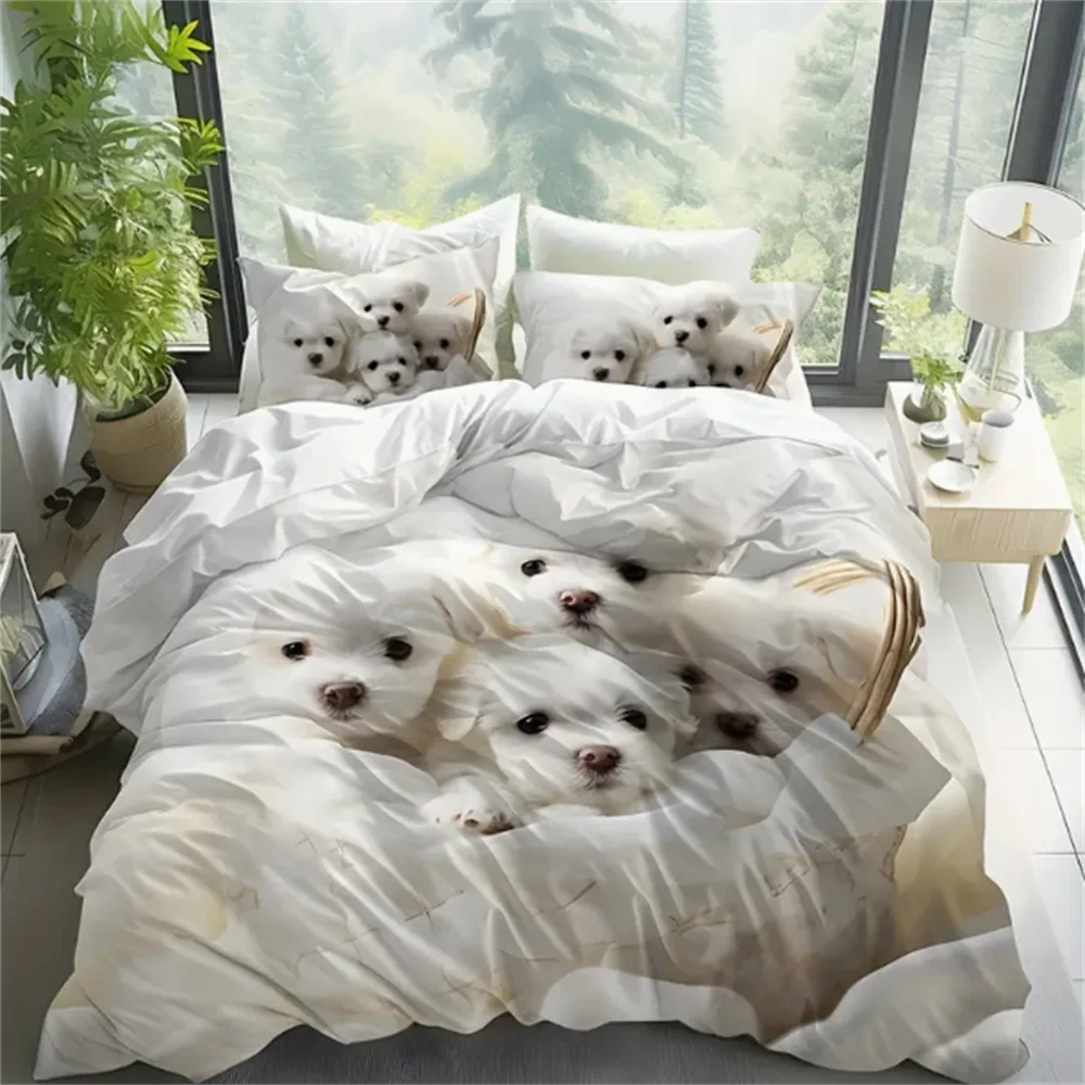 

3PCS 100% Polyester Ultra-Soft 3D Dog Print Duvet Cover Set - Cozy Patchwork Bedding for Bedrooms & Guest Rooms - (1 Duvet Cover