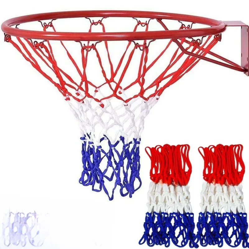 Filet de basket-ball pour Sports de plein air, 56cm, fil en Nylon Standard, cerceau de basket-ball, 12 boucles, filet de basket-ball universel à trois couleurs