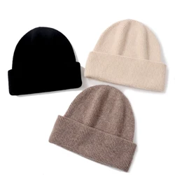 100%Wool Knitted Hat Unisex Soft Warm Luxury Cashmere Beanies Women Thick Warm Soft Slouchy Bonnet Windproof Ski SKullies Cap