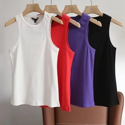 Jenny&Dave 2024 Summer Multicolor Simple Tank Tops Round Neck Sleeveless Rib Knitted Tshirts Women