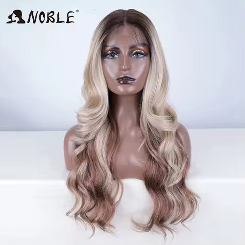 Noble 13x4 Lace Front Wig Synthetic 28 inch Long wavy ombre blonde Wigs For Women Ombre Lace Front Wig Synthetic Lace Front Wig - Image 7