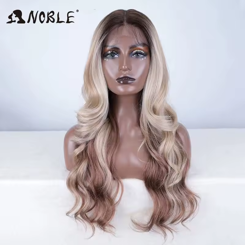 Noble 13x4 Lace Front Wig Synthetic 28 inch Long wavy ombre blonde Wigs For Women Ombre Lace Front Wig Synthetic Lace Front Wig - Image 7
