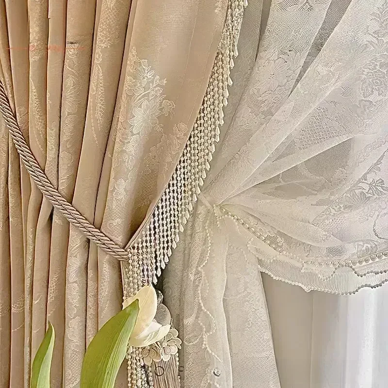 Borduren wit scherm raamscherm roze jacquard gordijnen voor woonkamer slaapkamer kamerhoge raam maatwerk - afbeelding 2
