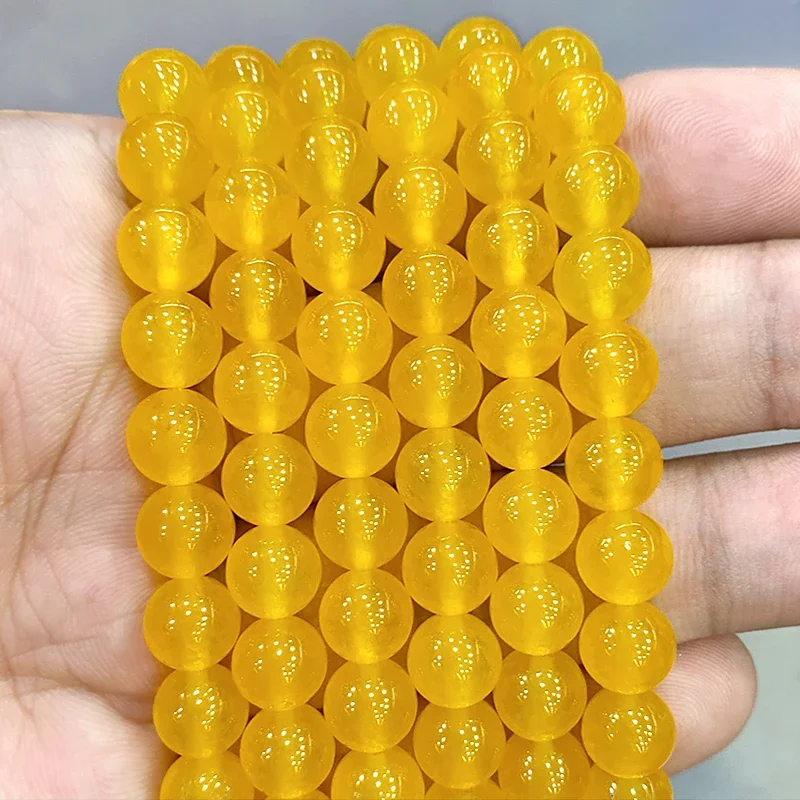 Naturalny kamień AAA żółty chalcedon Jades Spacer kule DIY bransoletka naszyjnik do tworzenia biżuterii 15 "Strand 4 6 8 10 12 14MM — zdjęcie 2
