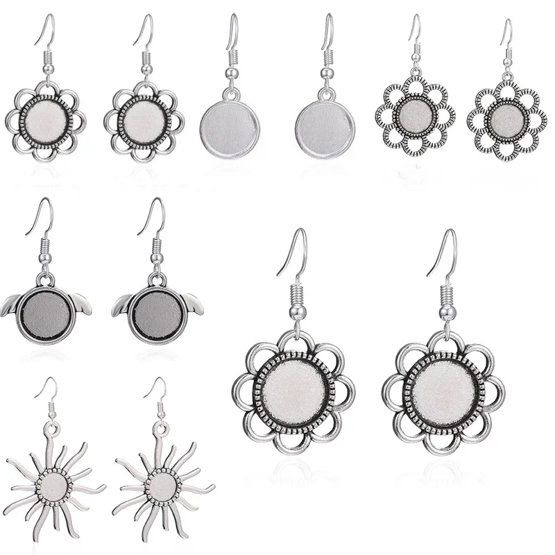 10 sztuk DIY stopu cynku Dangle kolczyki ustawienia haki 12mm Cabochon baza ustawienie dla kobiet tworzenia biżuterii rękodzieło dostaw — zdjęcie 2