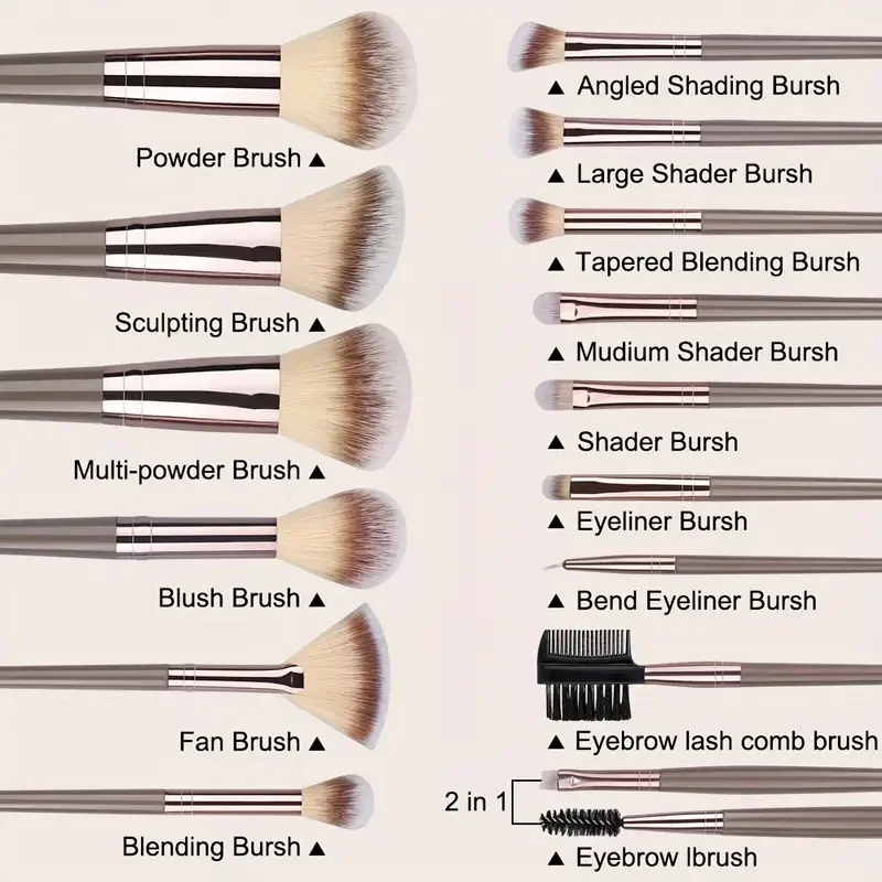 Set de 3 a 20 brochas de maquillaje premium, suaves y esponjosas, para base, sombras, rubor y kabuki 2