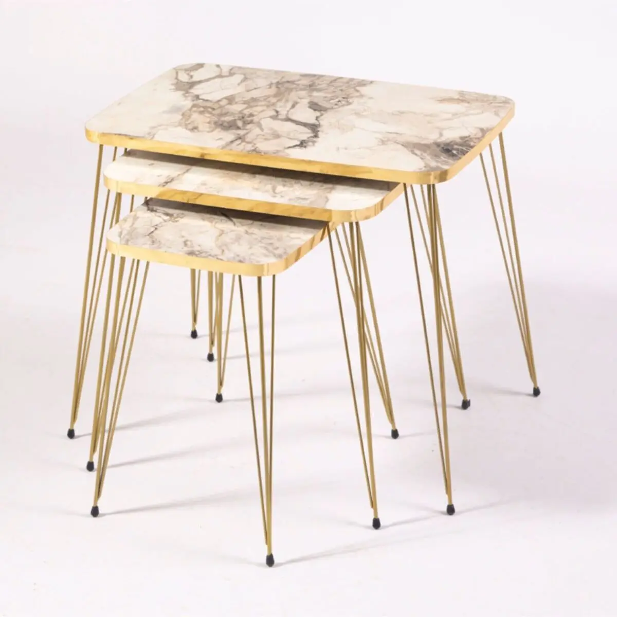 3 Piece Luxury Gold Nesting Table for Living Room Decorative White Marble Metal Leg Nordic Coffee Table Furniture Set