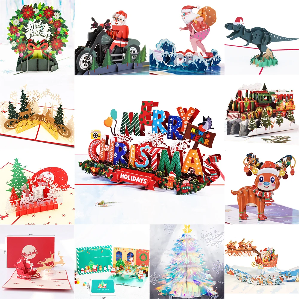 Top Quality New 3D Christmas Greeting Card Creative Pop Up Hand-Made Cards Colorful Christmas Holiday Thanksgiving New Year Card