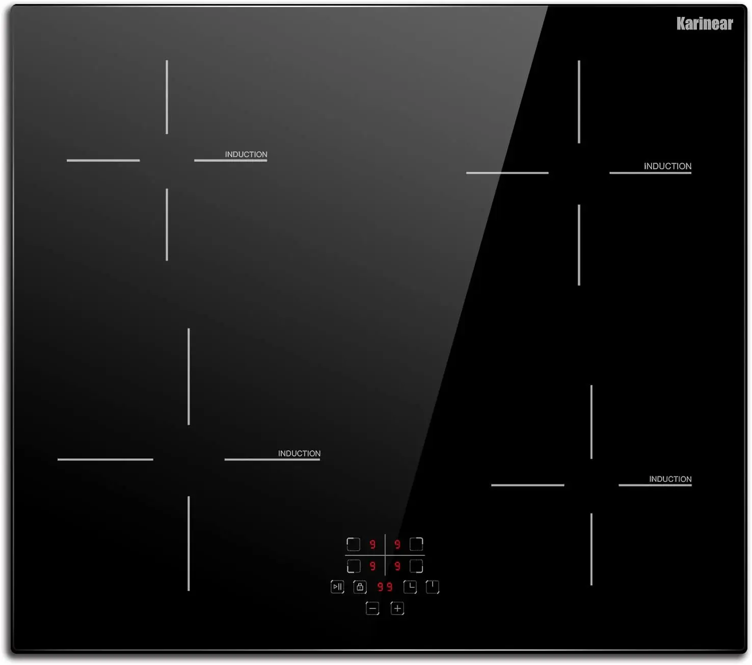 Karinear Induction Hob, 4-Burner Induction Hob, Built-in Induction Hob, Electric Hob with Touch Control, Timer, Safety Lock, 660