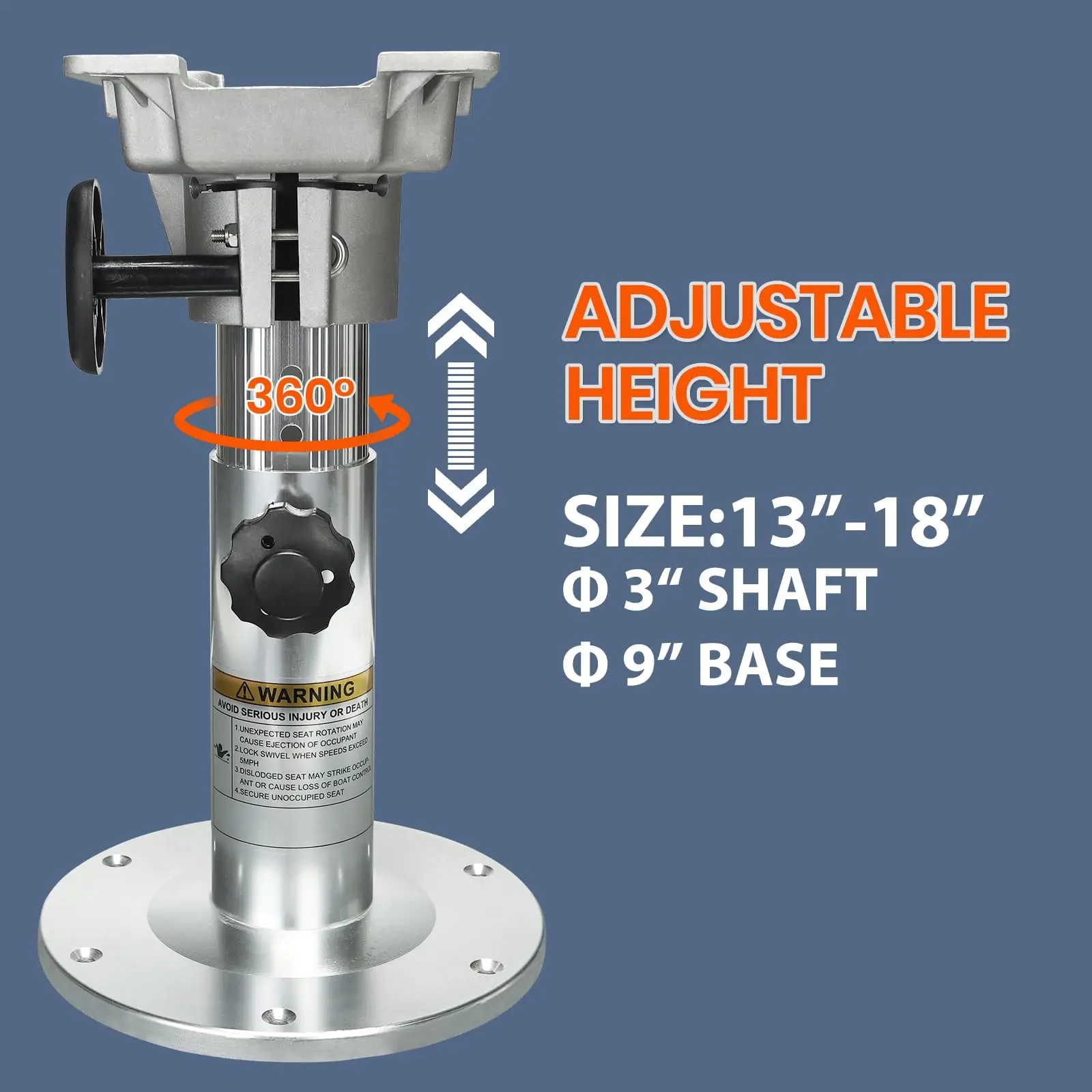 ฐานรองเบาะเรืออลูมิเนียมปรับระดับได้ ความสูง 32.5-46 ซม. ดีไซน์ล็อคได้ ขัดเงาสีเงิน สำหรับเรือตกปลาและเรือเดินทะเล