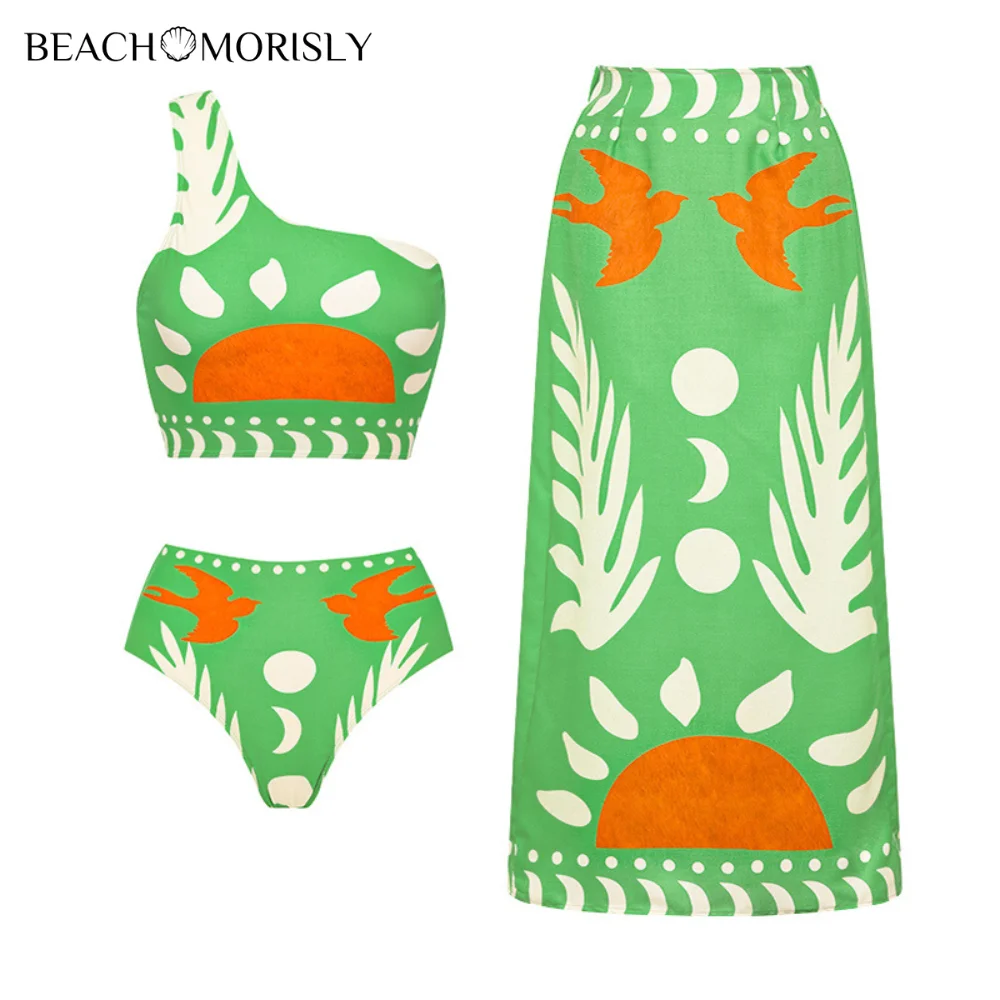 2024 New Women One Shoulder Printed Bikini Set Swimsuit  two pieces  Swimwear Summer Bathing Suit Monokini vacation outfits