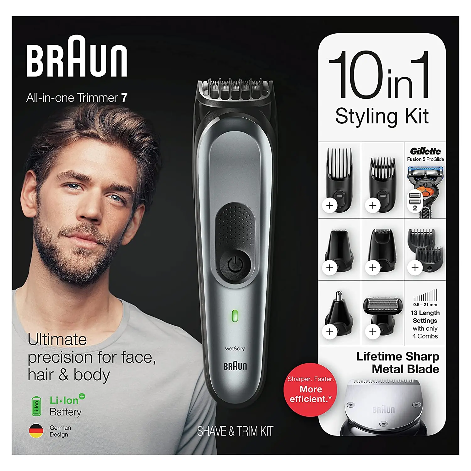 Braun Hair Clippers for Men, MGK7221 10-in-1 Body Grooming Kit, Beard, Ear and Nose Trimmer, Body Groomer and Hair Clipper,Black