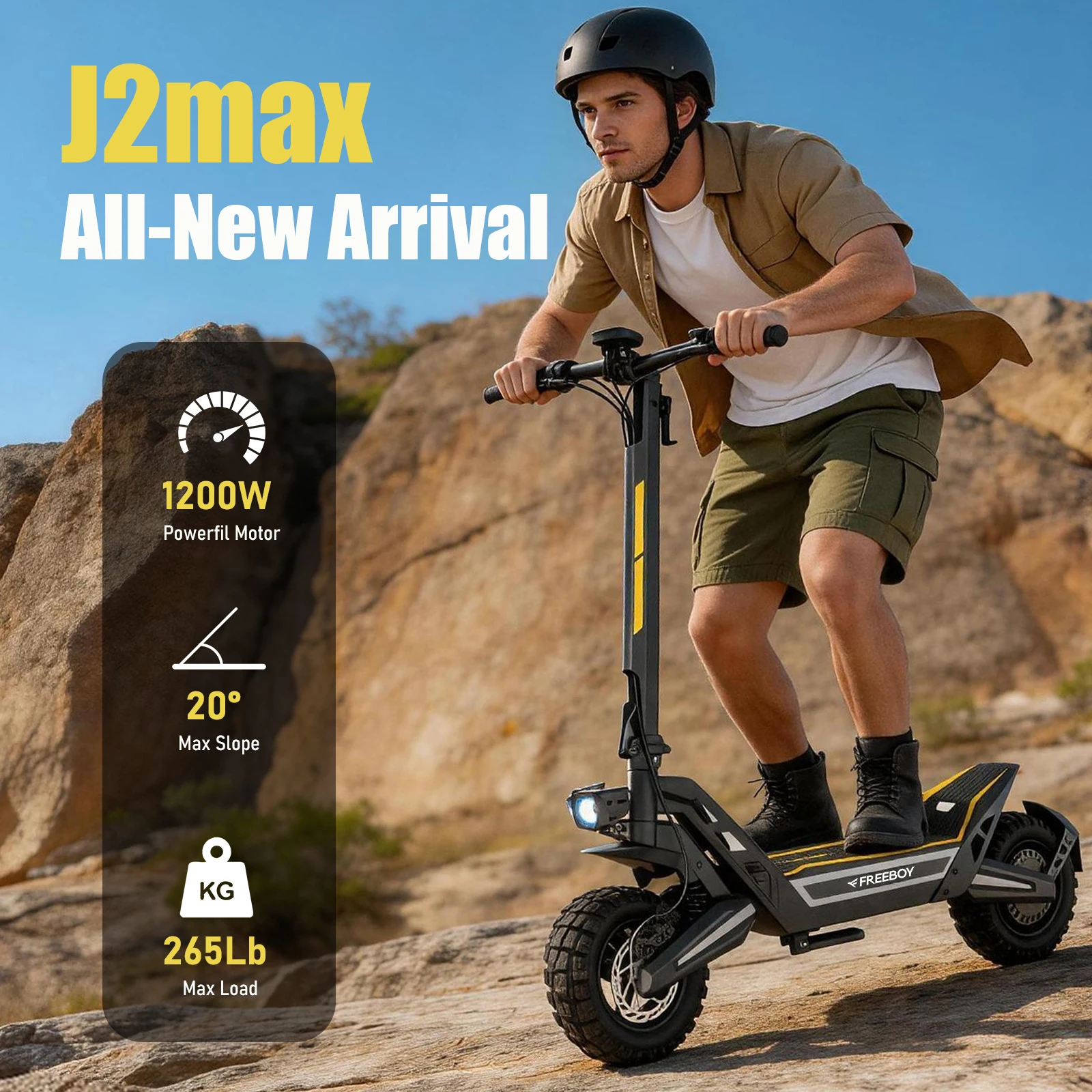 Scooter Eléctrico Todoterreno FREEBOY J2MAX de 11 Pulgadas, Motor de 500W, Batería de 48V 18.2Ah, Velocidad Máxima de 25KM/H, Autonomía de