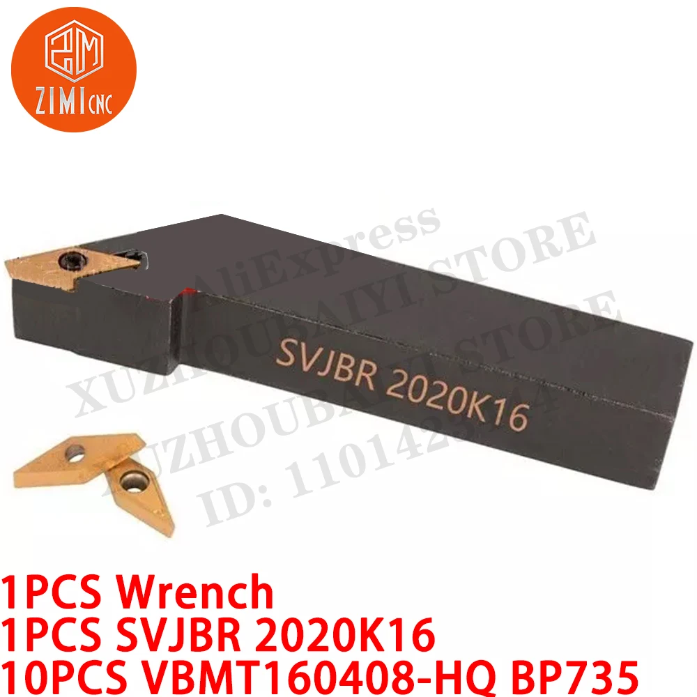 1PC SVJBR 2020K16 Portaherramientas de torneado externo para torno + 10PC VBMT160408-HQ BP735 Insertos de carburo para herramientas CNC Herramienta de corte para torno de metal