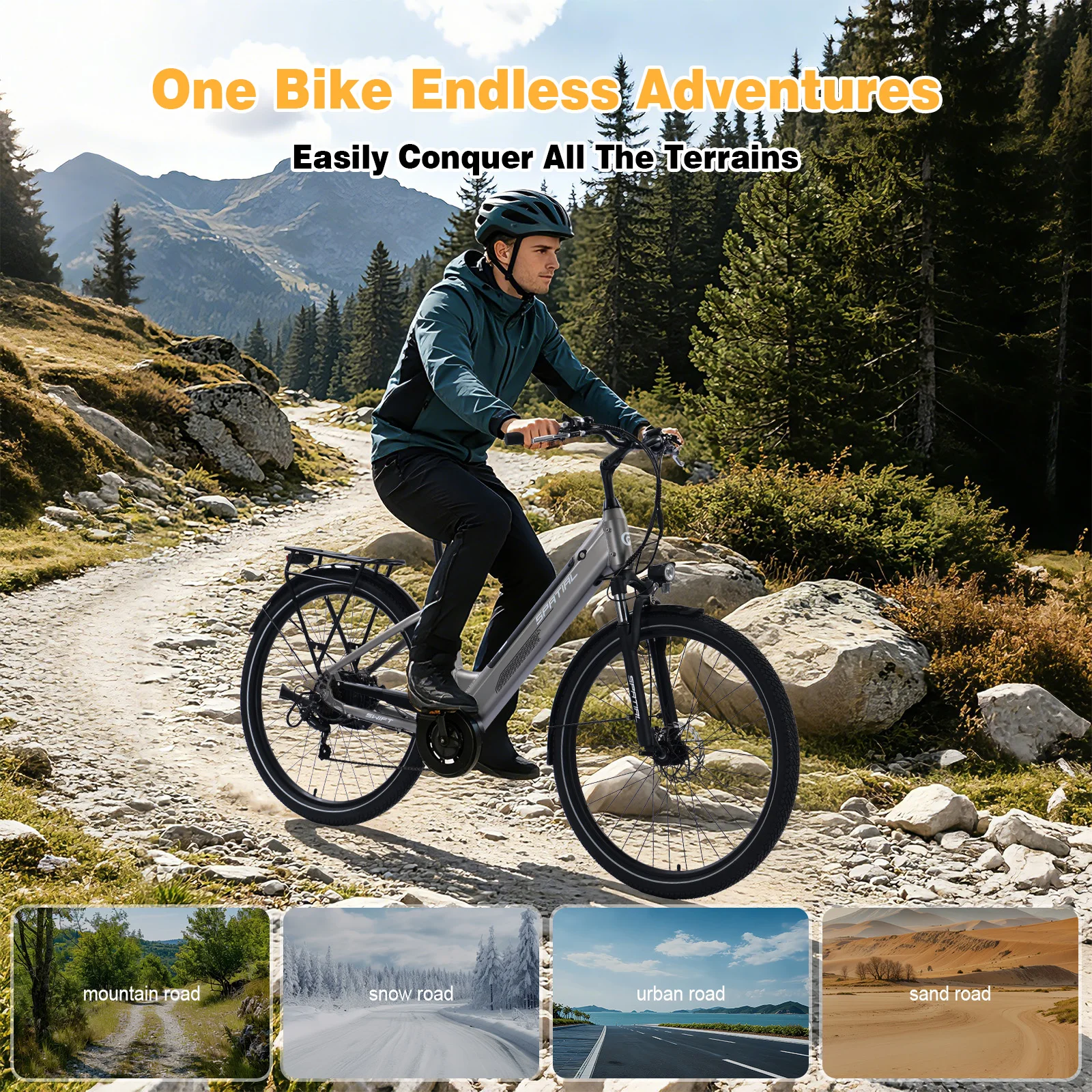Bicicleta eléctrica para adultos SPATIAL SWIFT, batería de 48 V y 12 Ah, neumáticos de 29 pulgadas, bicicleta eléctrica urbana con cuadro bajo para facilitar el montaje, horquilla con suspensión, par de torsión de 40 Nm.