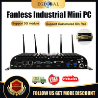 Eglobal New Din Rail Fanless Industrial Mini Pc With Intel Celron J4125 Core  i7-8565U  i5-10210U 5  i7-10510U 5 Antennas 6 Com