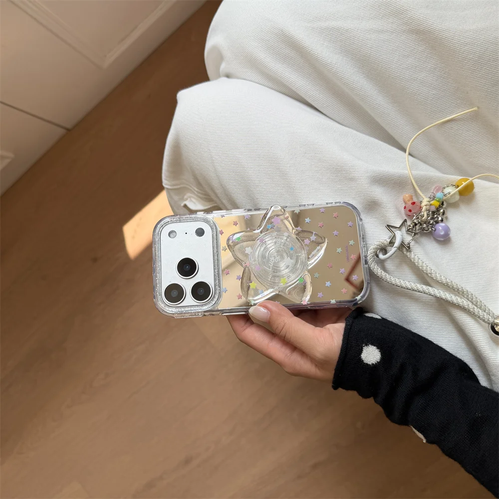 

Colorful Star Mirror Phone Case for iPhone 17 16 15 Pro 16 Max 17 Pro Max Cover with Stand Holder Cases Cute Shockproof Funda