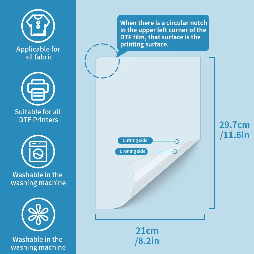 WOWOCUT 30 Sheets Premium DTF Transfer Film A3 Matte PET Film for Inkjet Printer Sublimation Paper&Direct to Film Transfer Paper