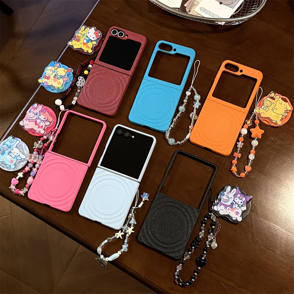 Ins Simple Wavy With Magsafe 3D Cartoon Stand Phone Case for Samsung Galaxy Z Flip 7 7FE Flip6 5 Flip5 6 Cover With Chain Case